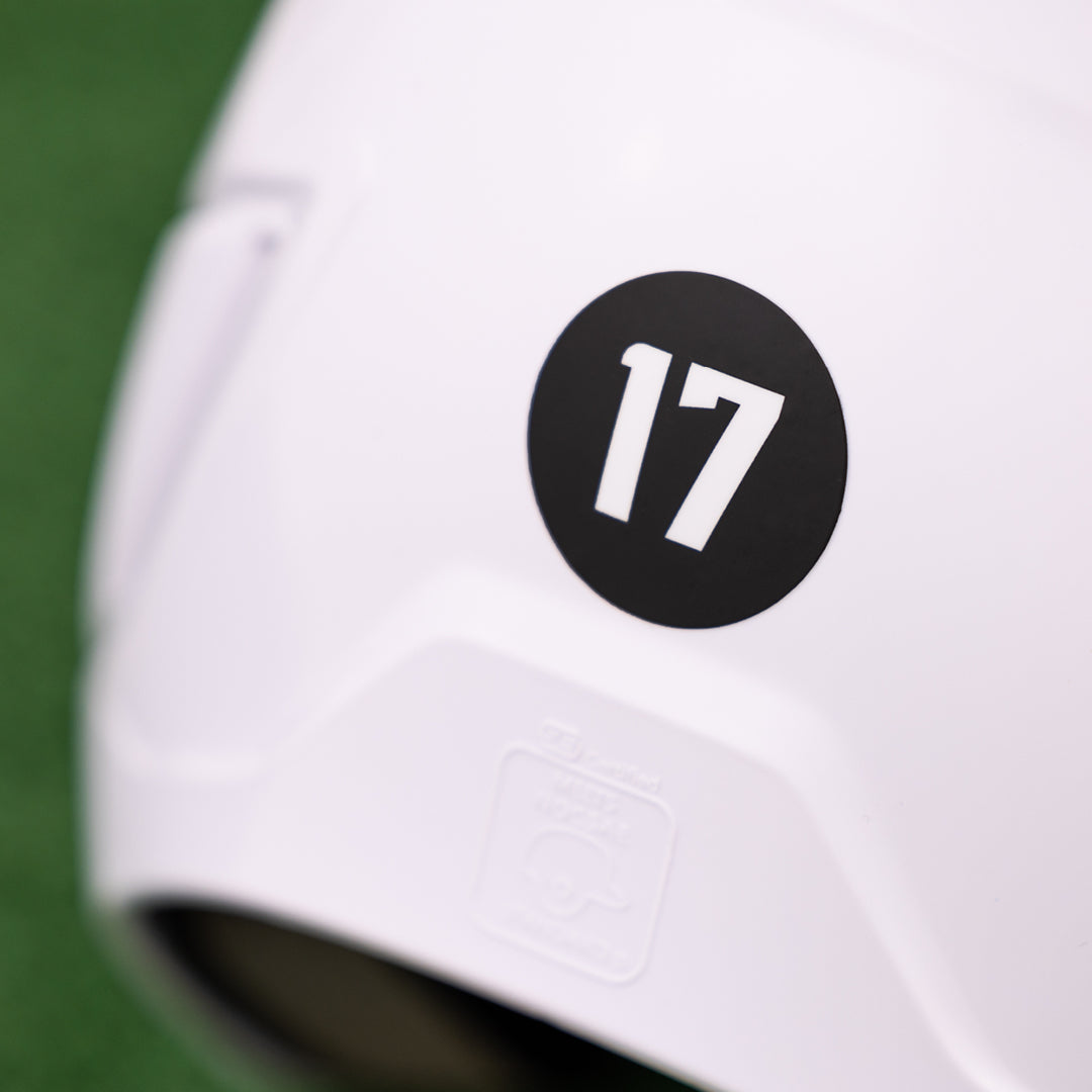 Number Helmet Decals on Black Circles
