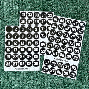 Number Helmet Decals on Black Circles