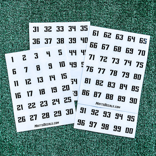 Number Helmet Decals on White Circles